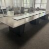 Elevate Your Modern Workplace with Our Veneer Espresso Electric and Glass Conference Table at Cube World USA