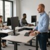 Adjustable office furniture supporting workplace wellness and employee comfort. Perfect for modern w.