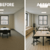 Office space transformation with new furniture and decor for Cubeworld USA.