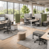 Flexible modular office workstations for adaptable, efficient workspaces.