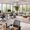 Ergonomic office furniture in a bright, modern workspace promoting employee wellness and productivit.