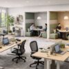 Office furniture solutions supporting hybrid work schedules and employee productivity.