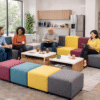 Office break room with vibrant, comfortable seating for employee rest zones.