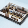 Office floor plan with furniture layout for expanding company growth.