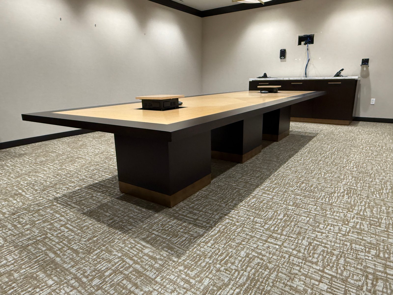 Gianni 14'x5' Luxury Veneer Powered Conference Table two tone