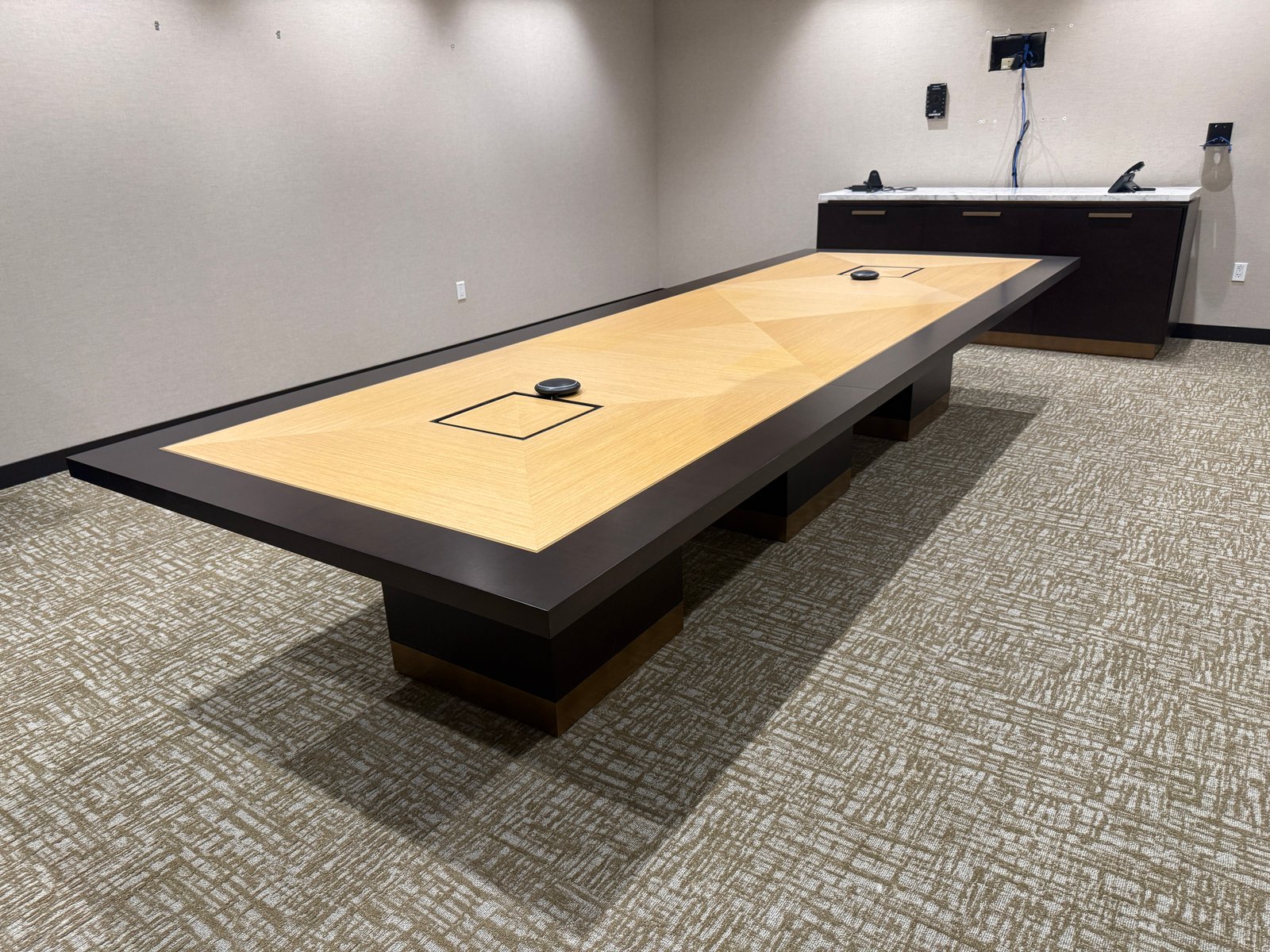 Gianni 14'x5' Luxury Veneer Powered Conference Table two tone