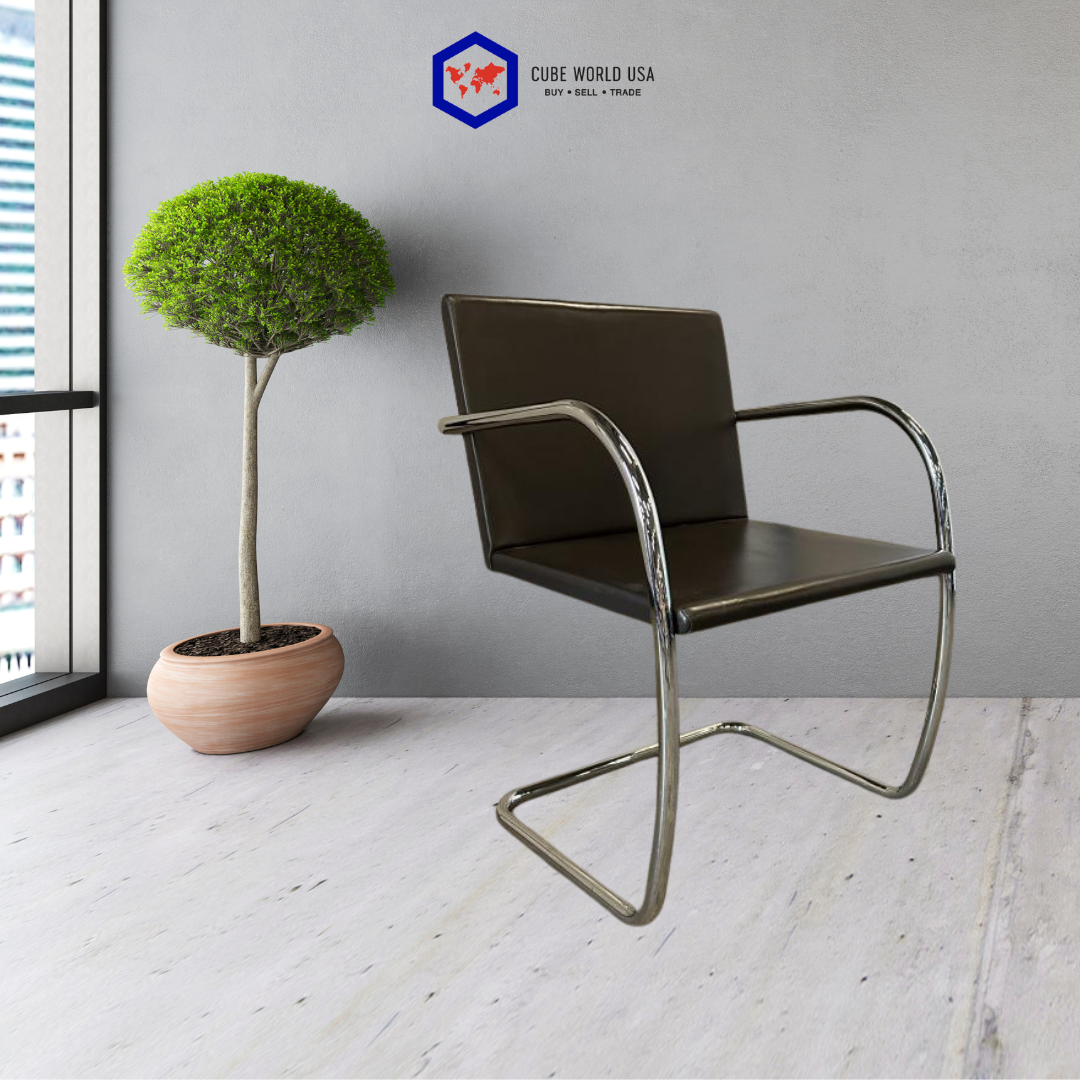 Knoll Moment Brown Leather Chrome Sled Base
