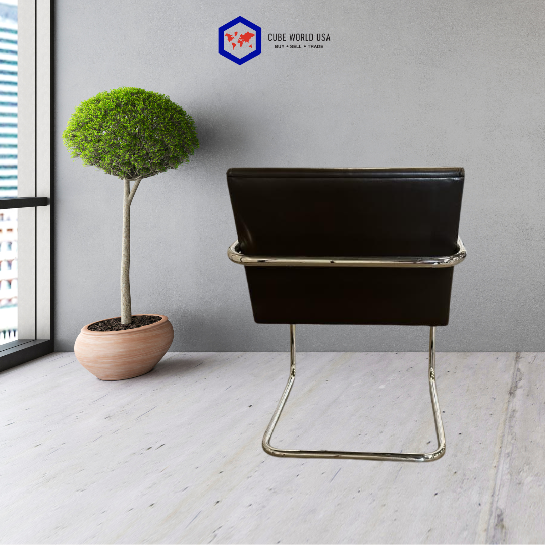 Knoll Moment Brown Leather Chrome Sled Base