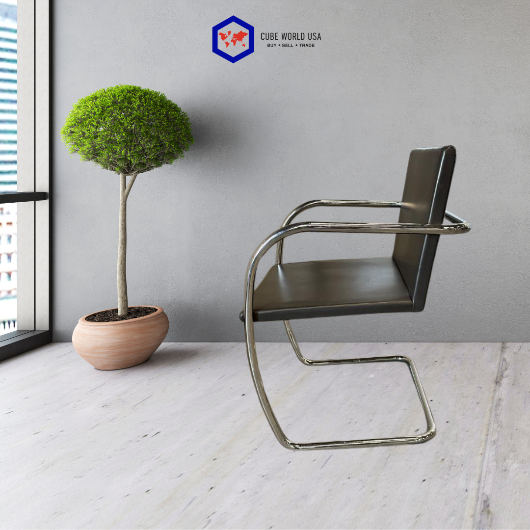 Knoll Moment Brown Leather Chrome Sled Base