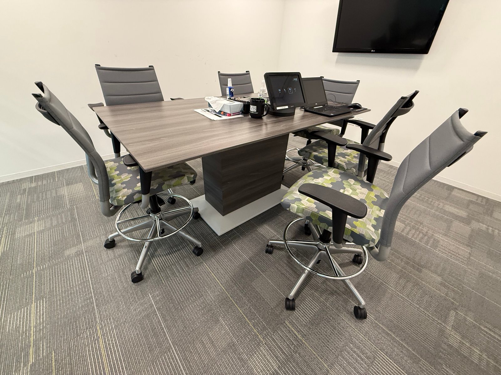OFS 6'x3' driftwood height adjustable conference powered table