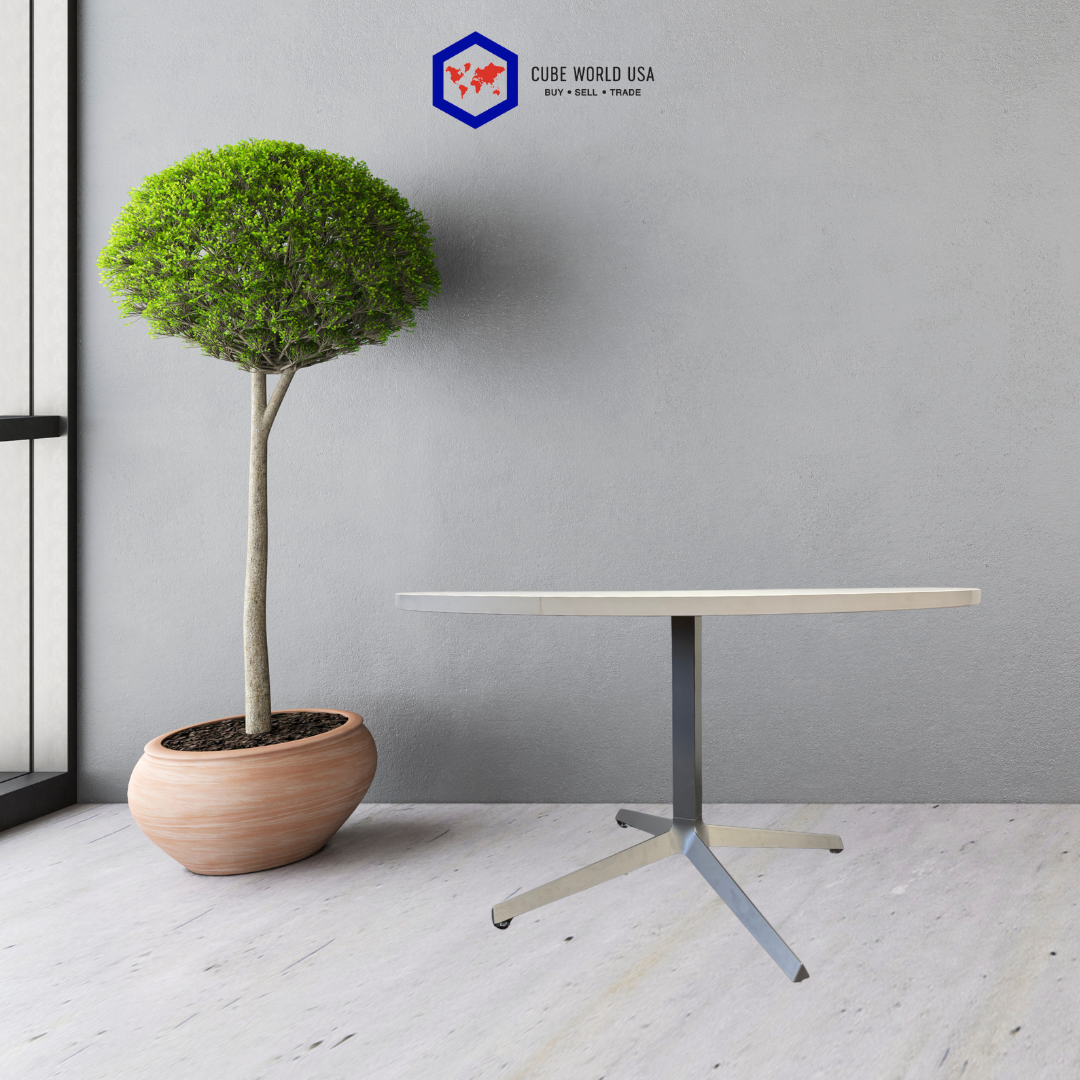 Studio 3ft round White Top & Steel Base