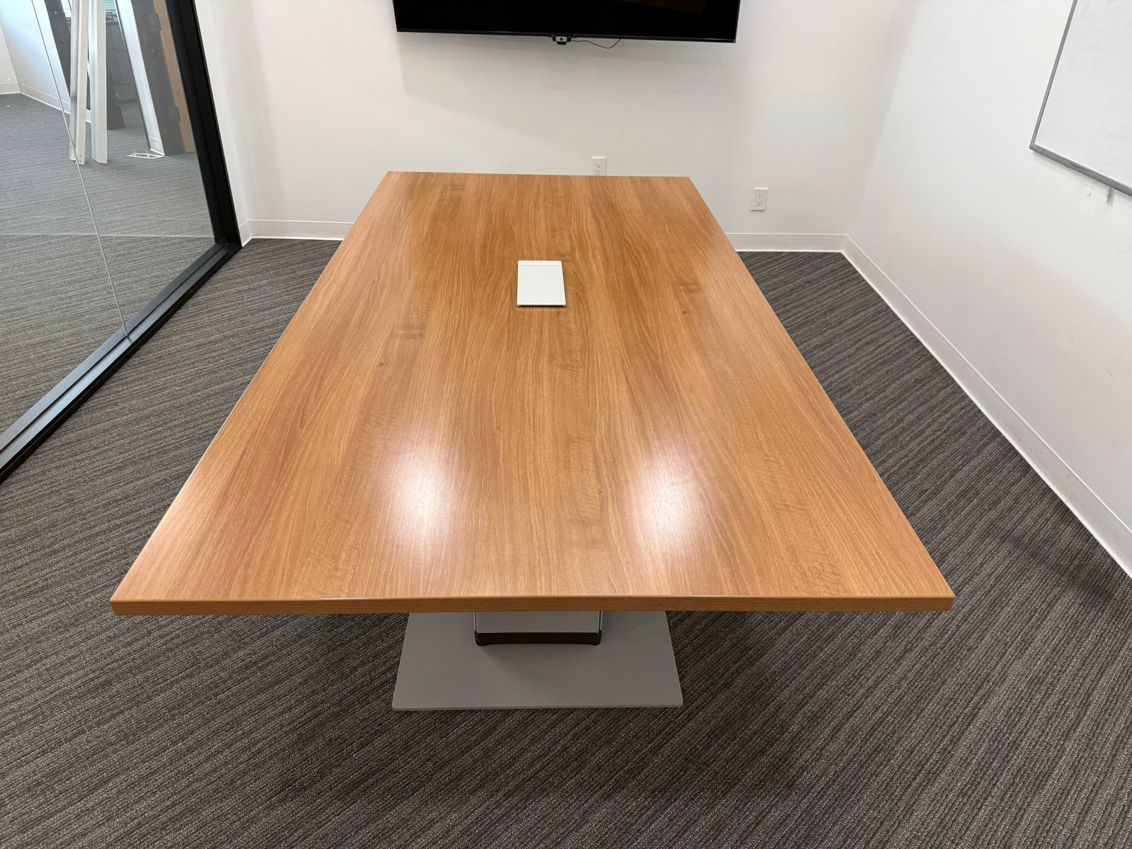 Steelcase 9x4 Powered Wooden Top & Silver Base Conference Table