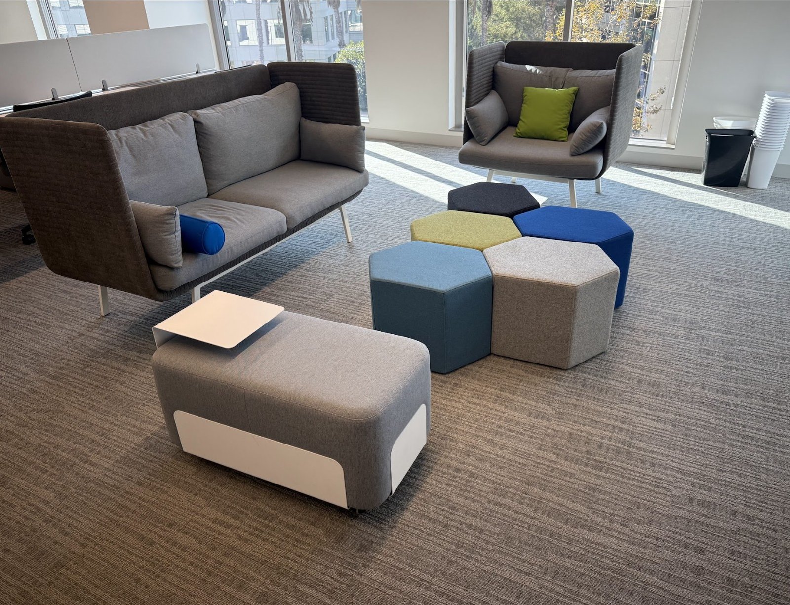 OFS Grey Ottoman Mobile Plush with table