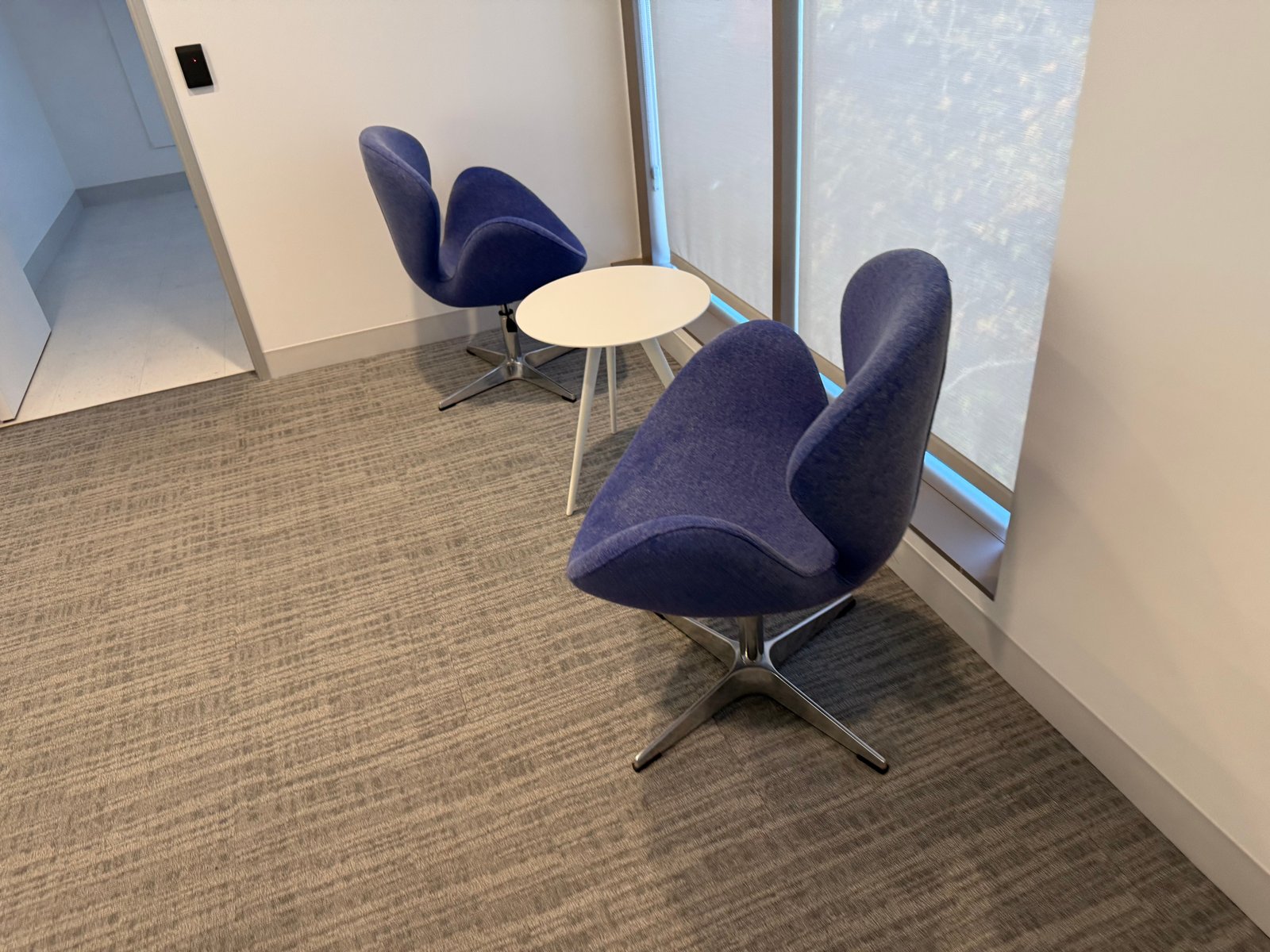 OFS Swivel Look Lounge Chairs Navy With Chrome Base