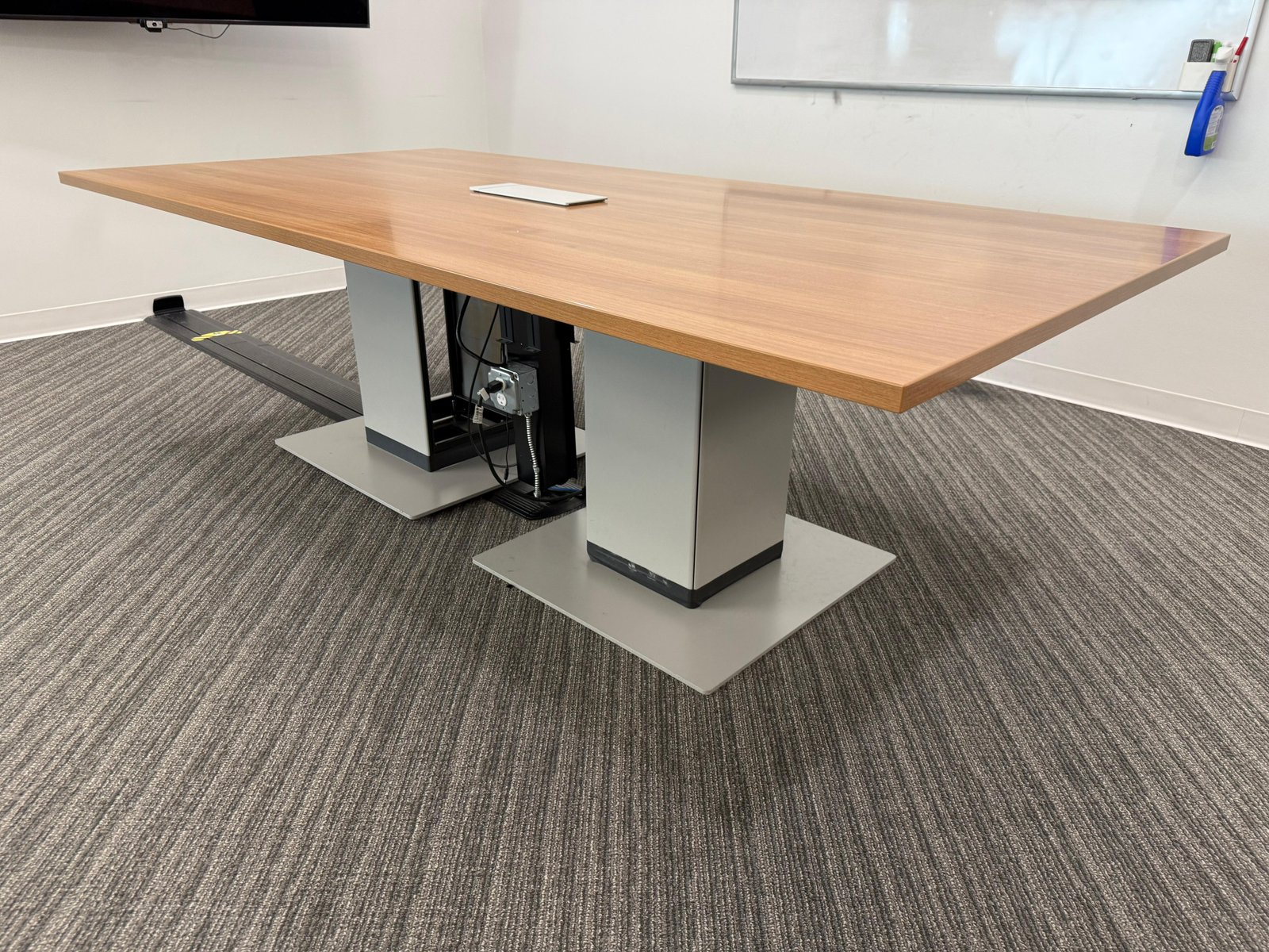 Steelcase 9x4 Powered Wooden Top & Silver Base Conference Table