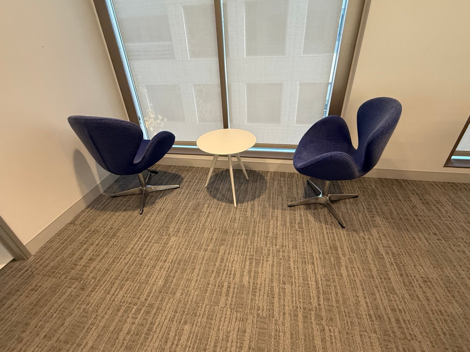 OFS Swivel Look Lounge Chairs Navy With Chrome Base