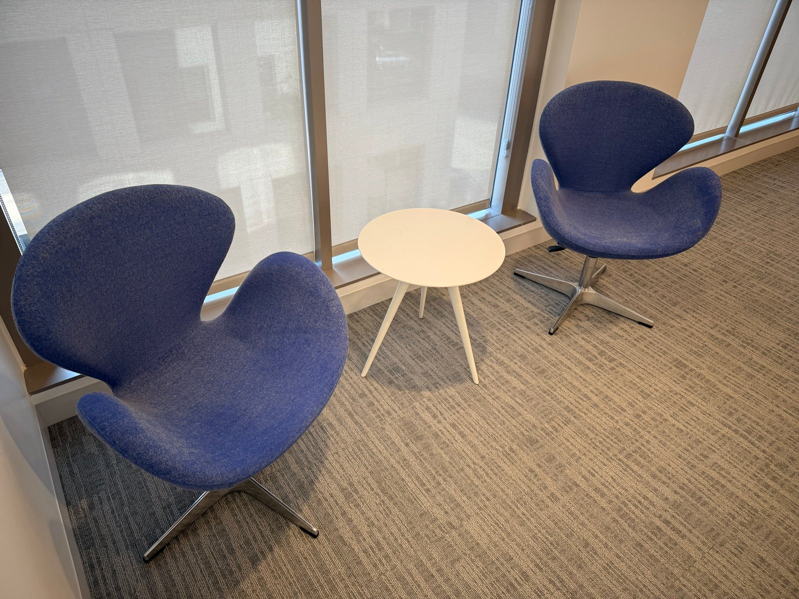 OFS Swivel Look Lounge Chairs Navy With Chrome Base