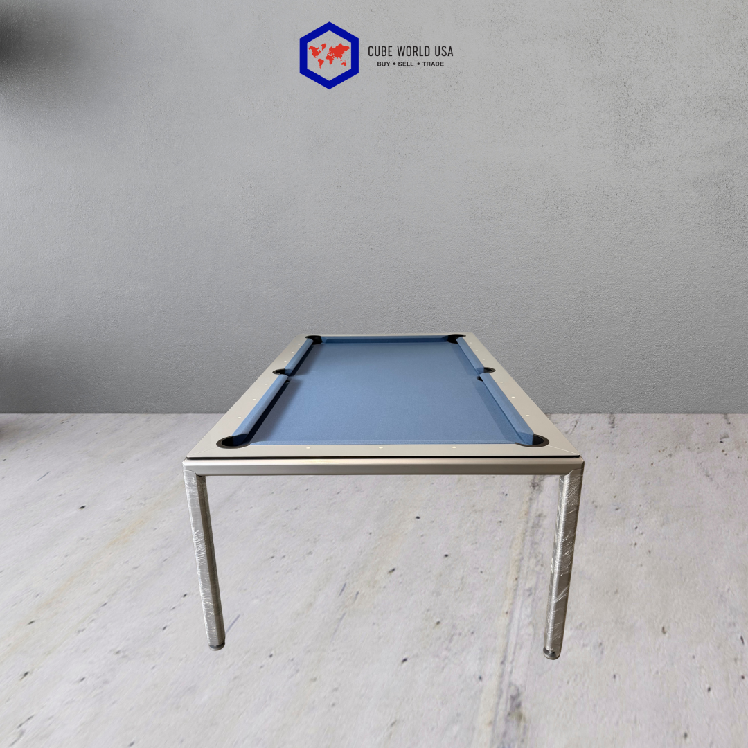 Custom Silver and Blue Granite Pool Table and Dinner Table