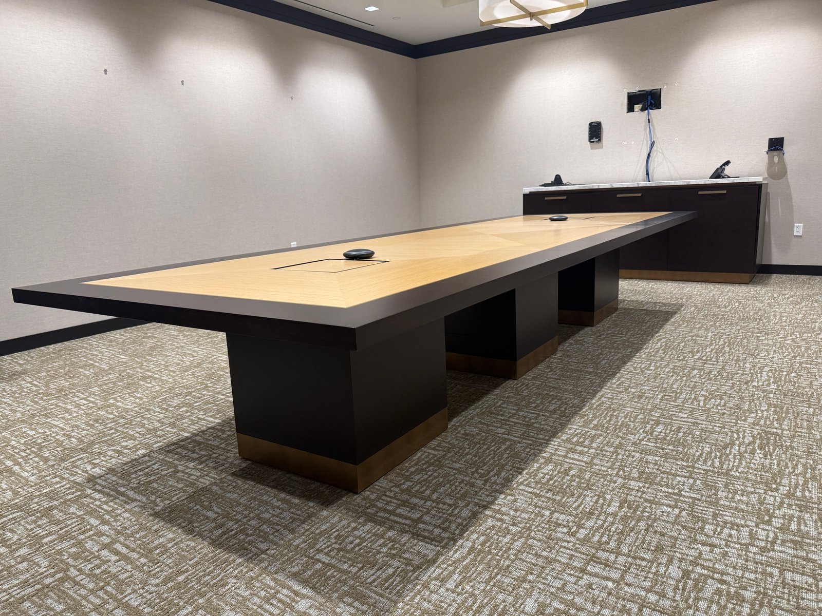 Gianni 14'x5' Luxury Veneer Powered Conference Table two tone