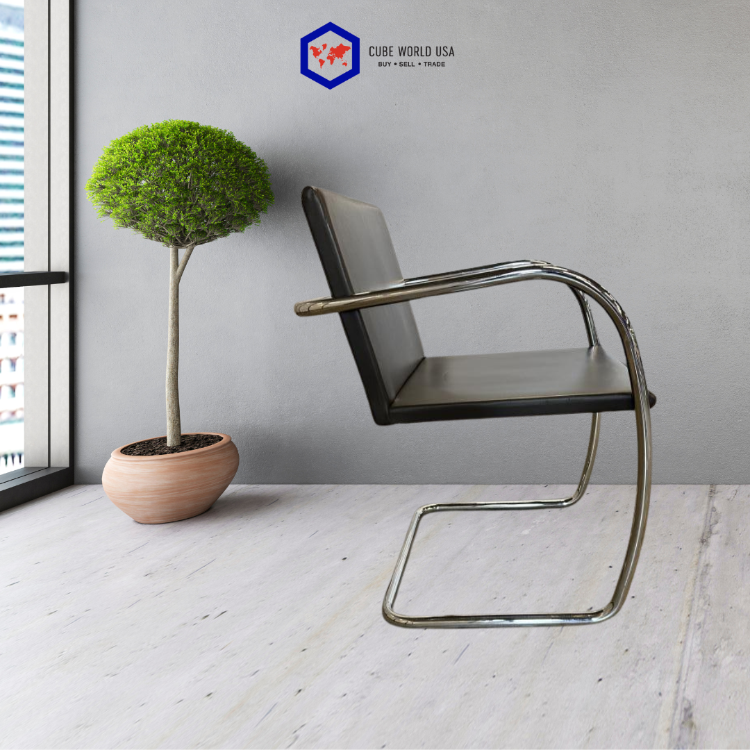 Knoll Moment Brown Leather Chrome Sled Base