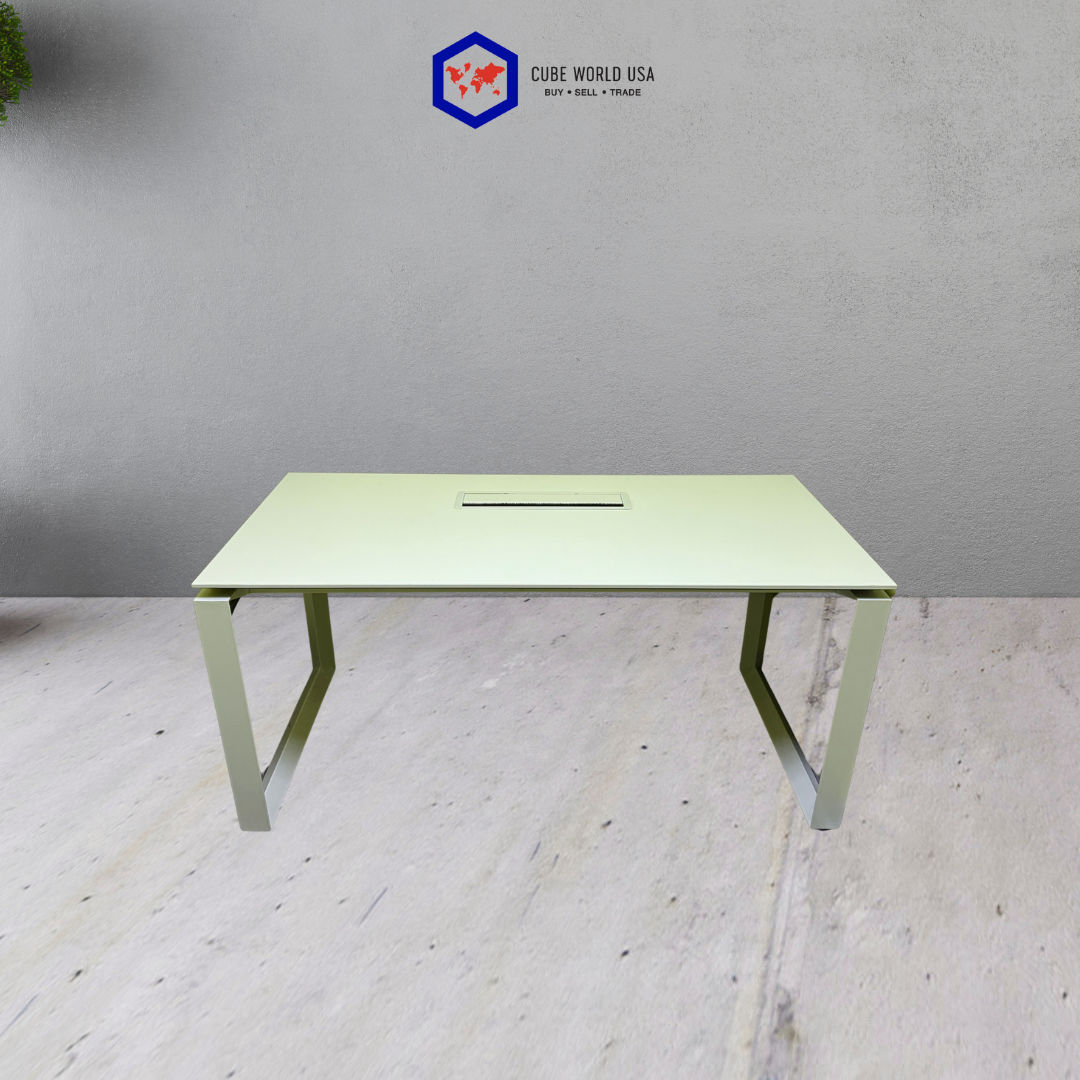 6x30 I-shape white powered office desk with O-Leg