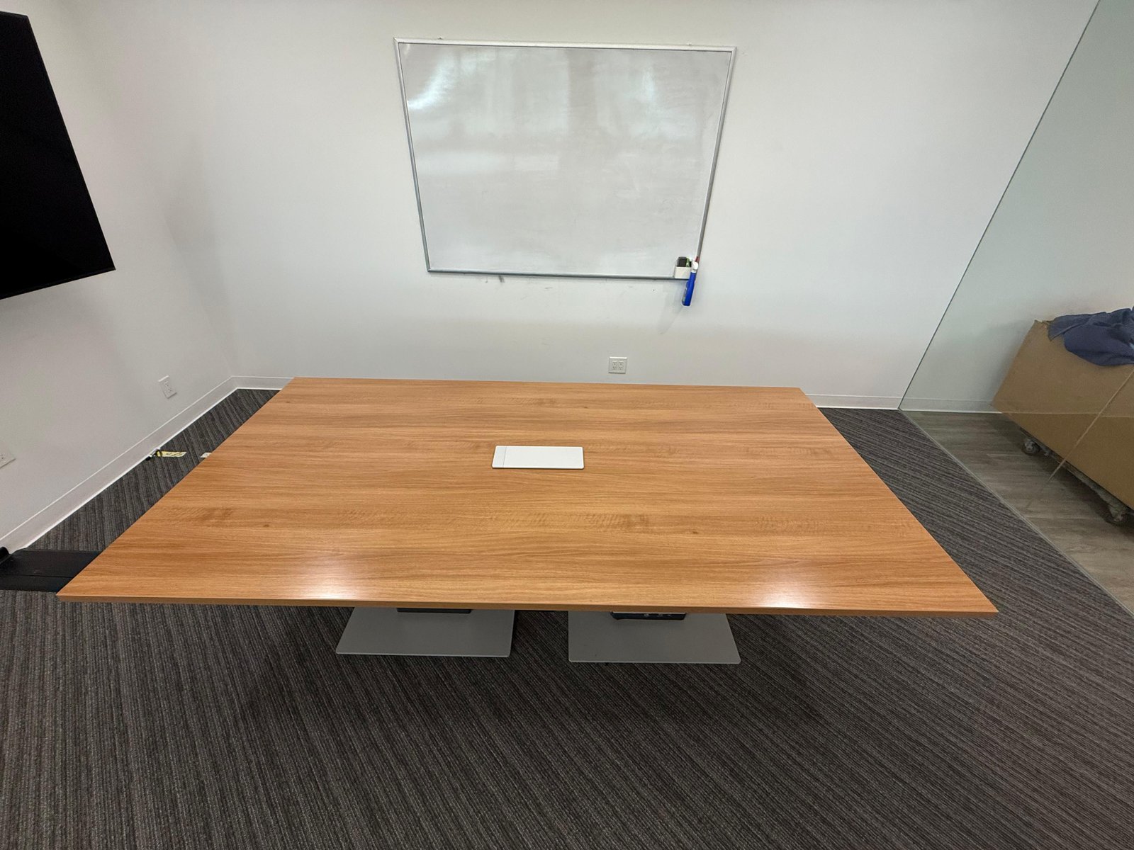 Steelcase 9x4 Powered Wooden Top & Silver Base Conference Table