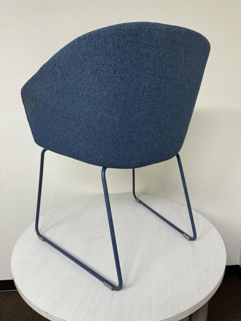Poppin Pitch blue sled bucket seat chair
