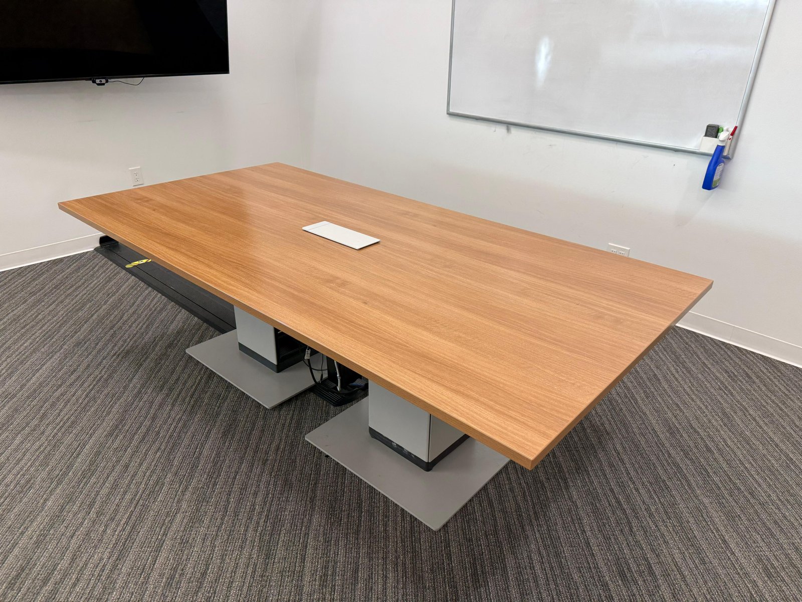 Steelcase 9x4 Powered Wooden Top & Silver Base Conference Table