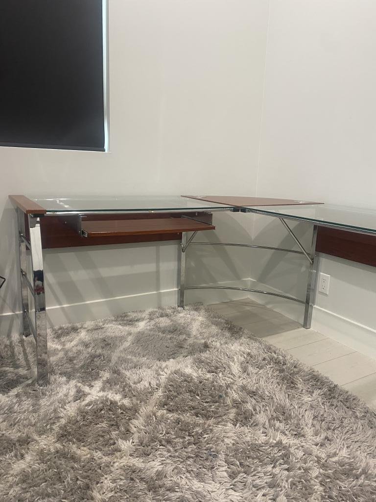 Glass modern 5x5 desk with steel legs
