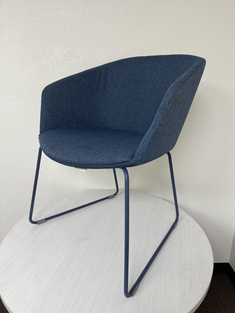 Poppin Pitch blue sled bucket seat chair