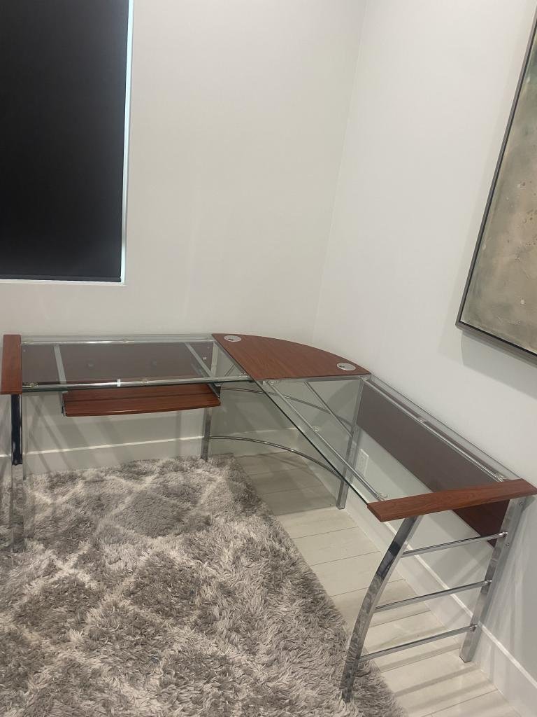 Glass modern 5x5 desk with steel legs