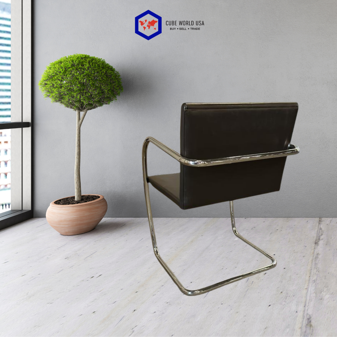 Knoll Moment Brown Leather Chrome Sled Base
