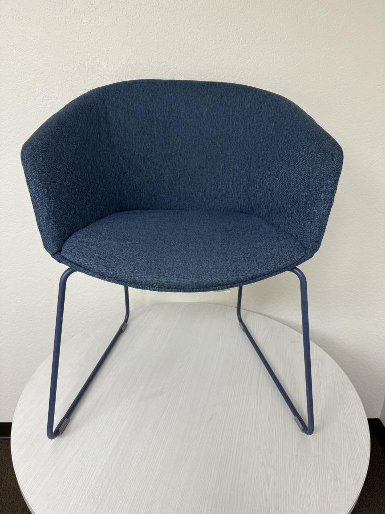 Poppin Pitch blue sled bucket seat chair