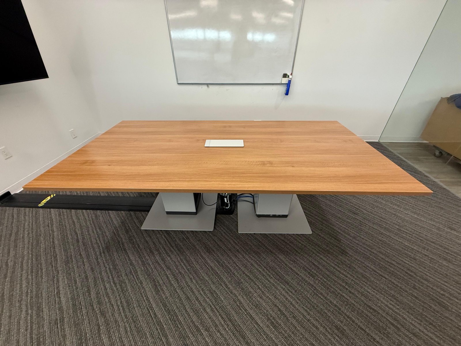 Steelcase 9x4 Powered Wooden Top & Silver Base Conference Table