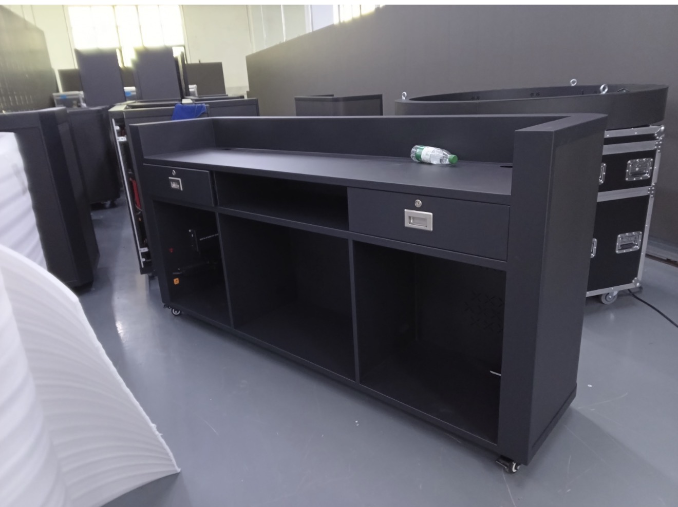 LED Reception desk custom logos 6’ or 7’ wide on casters