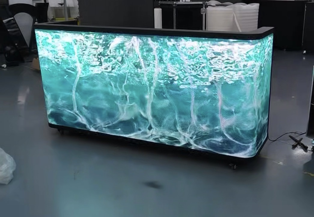 LED Reception desk custom logos 6’ or 7’ wide on casters