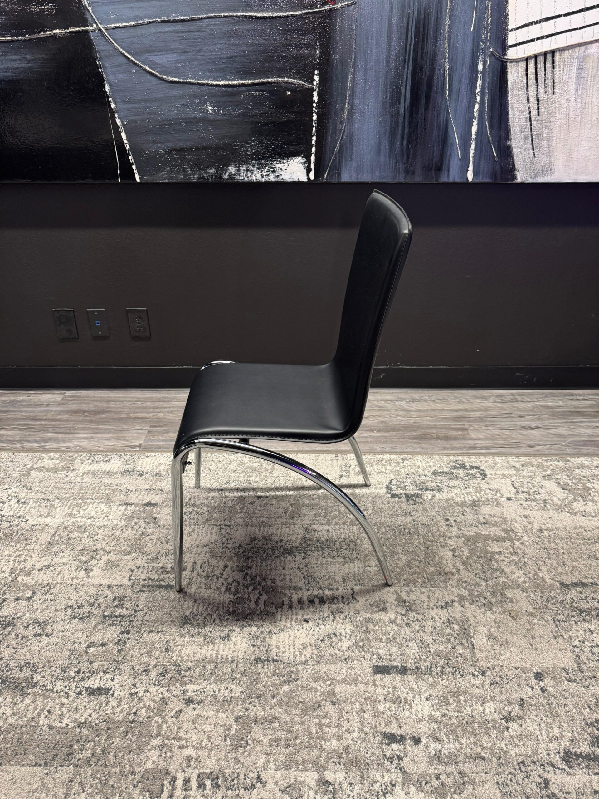 OFS Black Leather and Chrome Legs Guest Chair