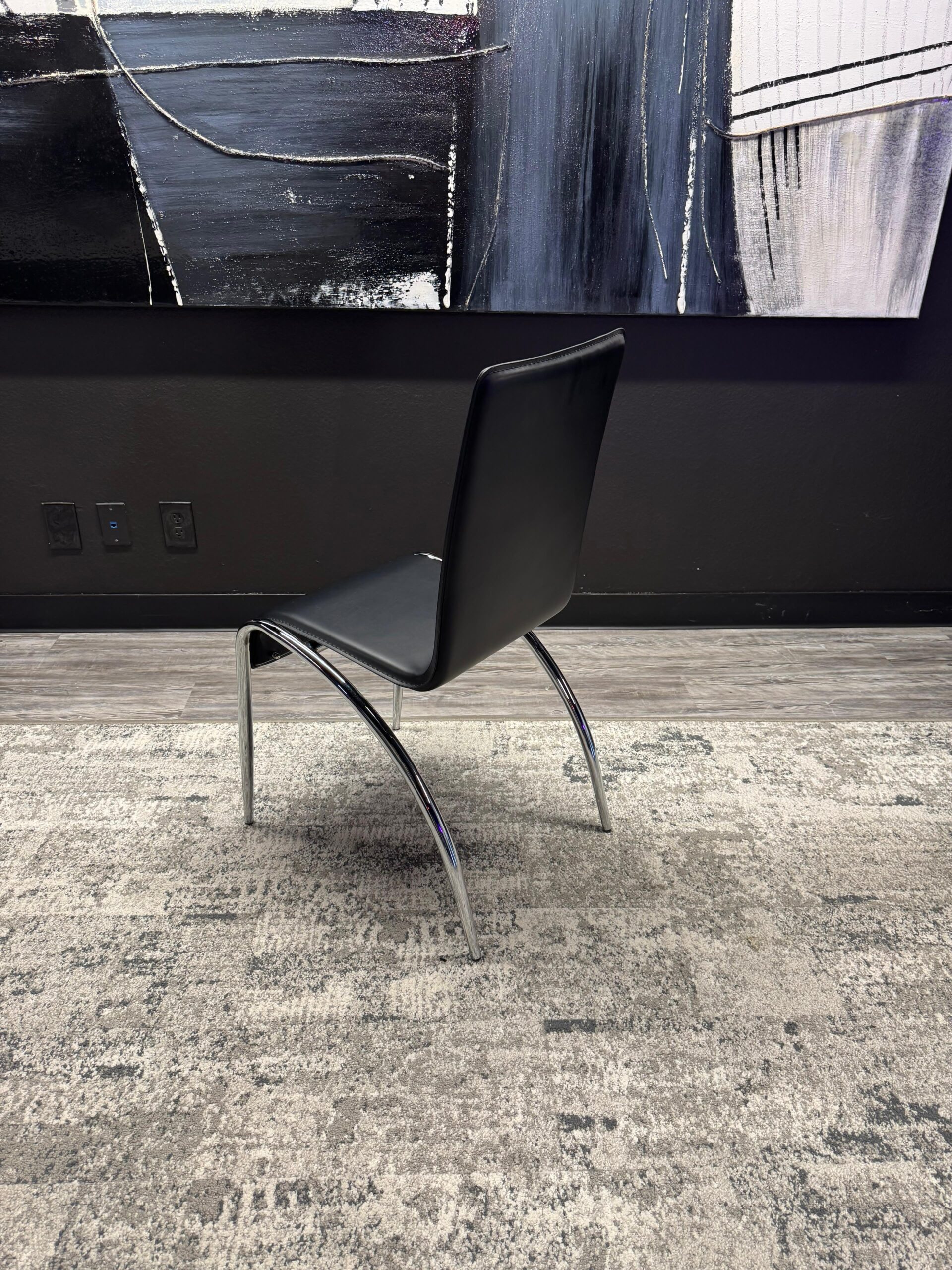 OFS Black Leather and Chrome Legs Guest Chair