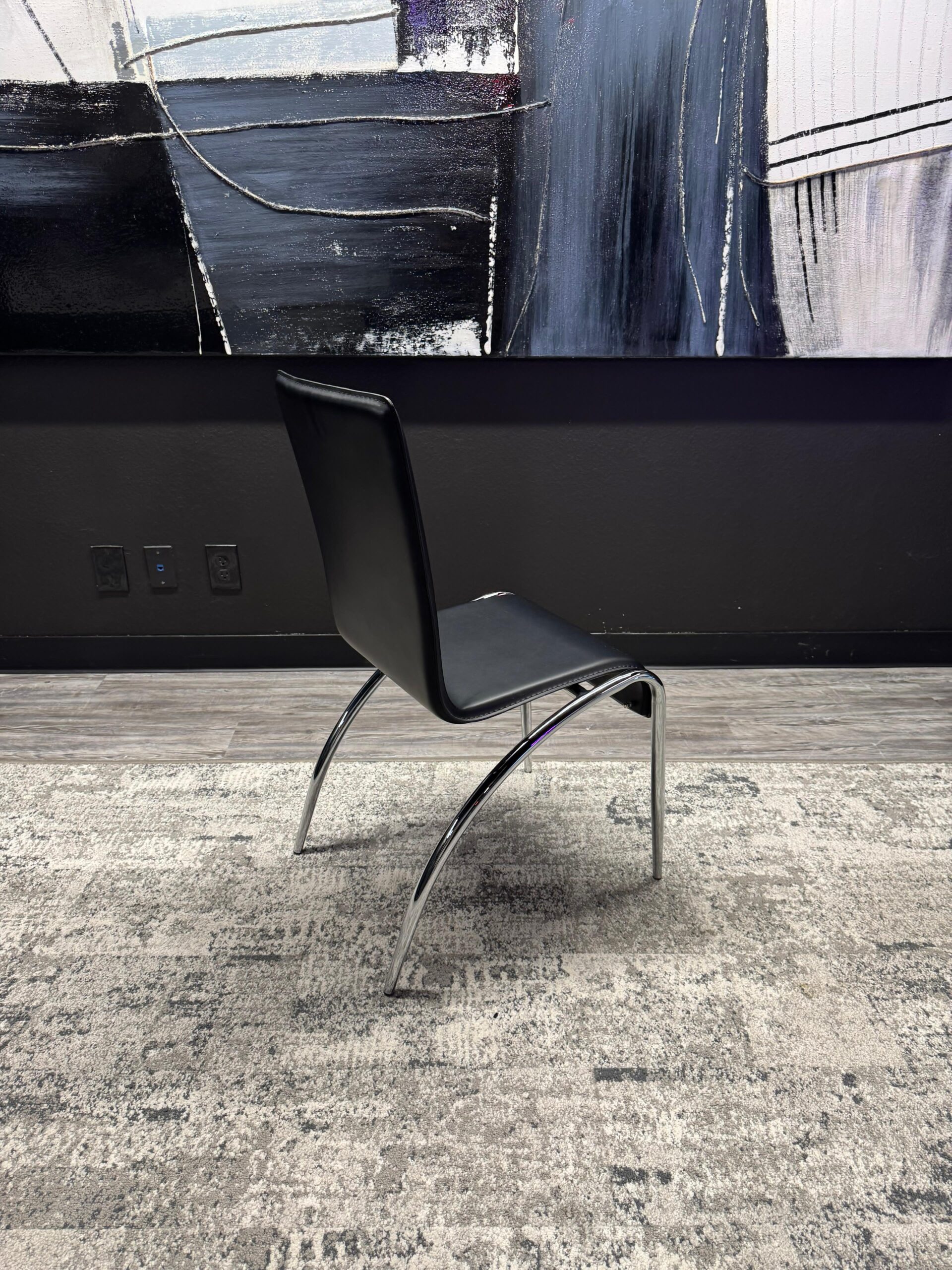OFS Black Leather and Chrome Legs Guest Chair