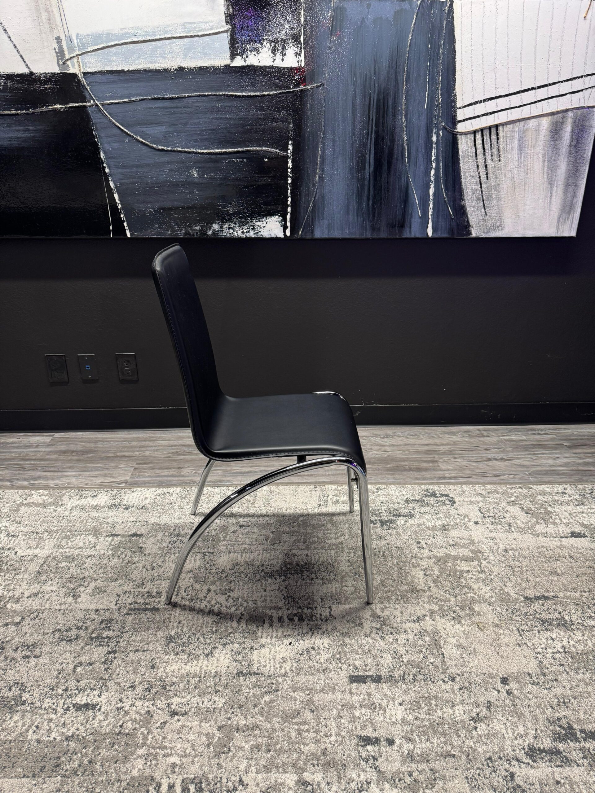 OFS Black Leather and Chrome Legs Guest Chair