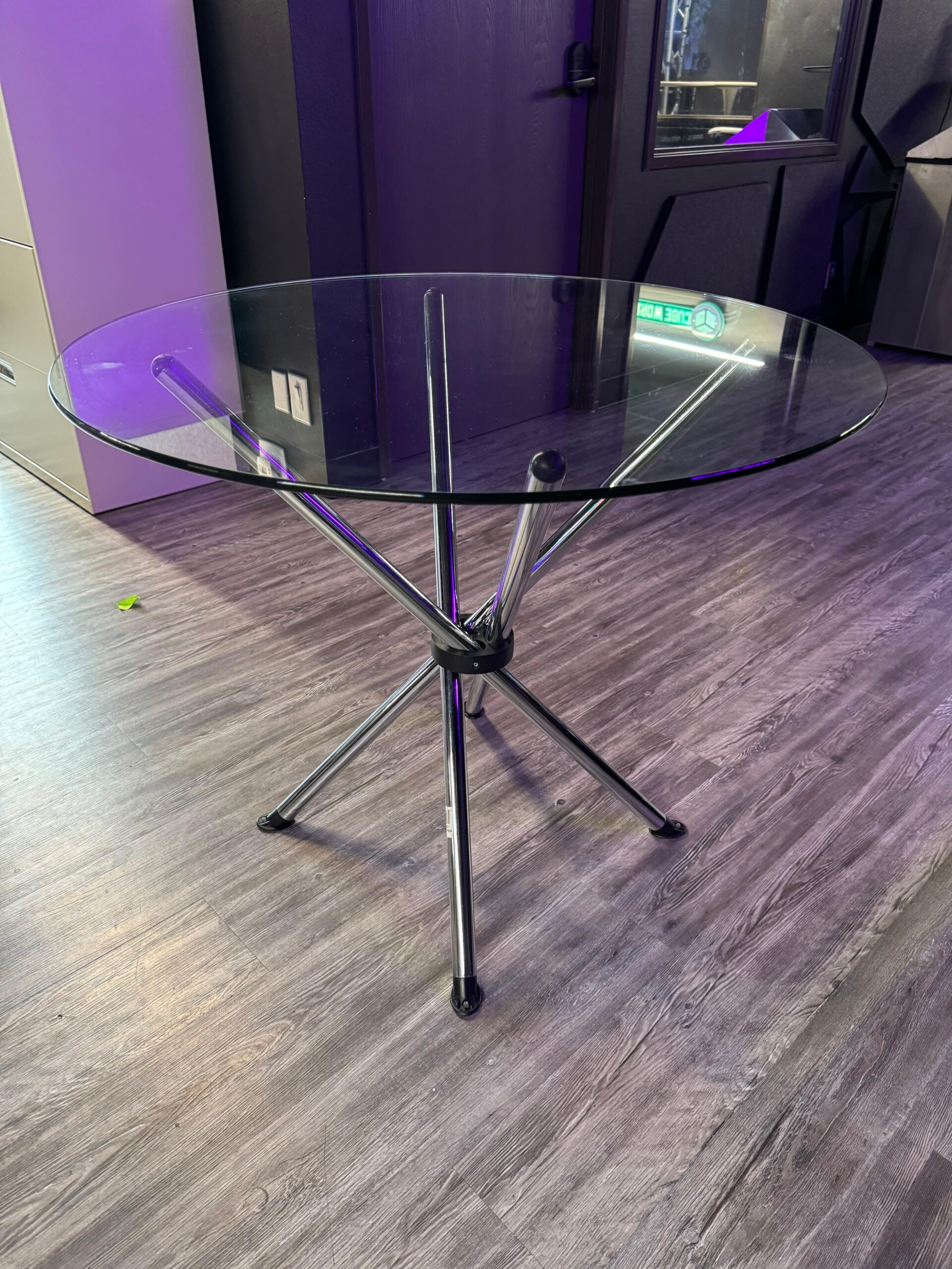 OFS Minimalist Glass and Chrome Legs Round Table