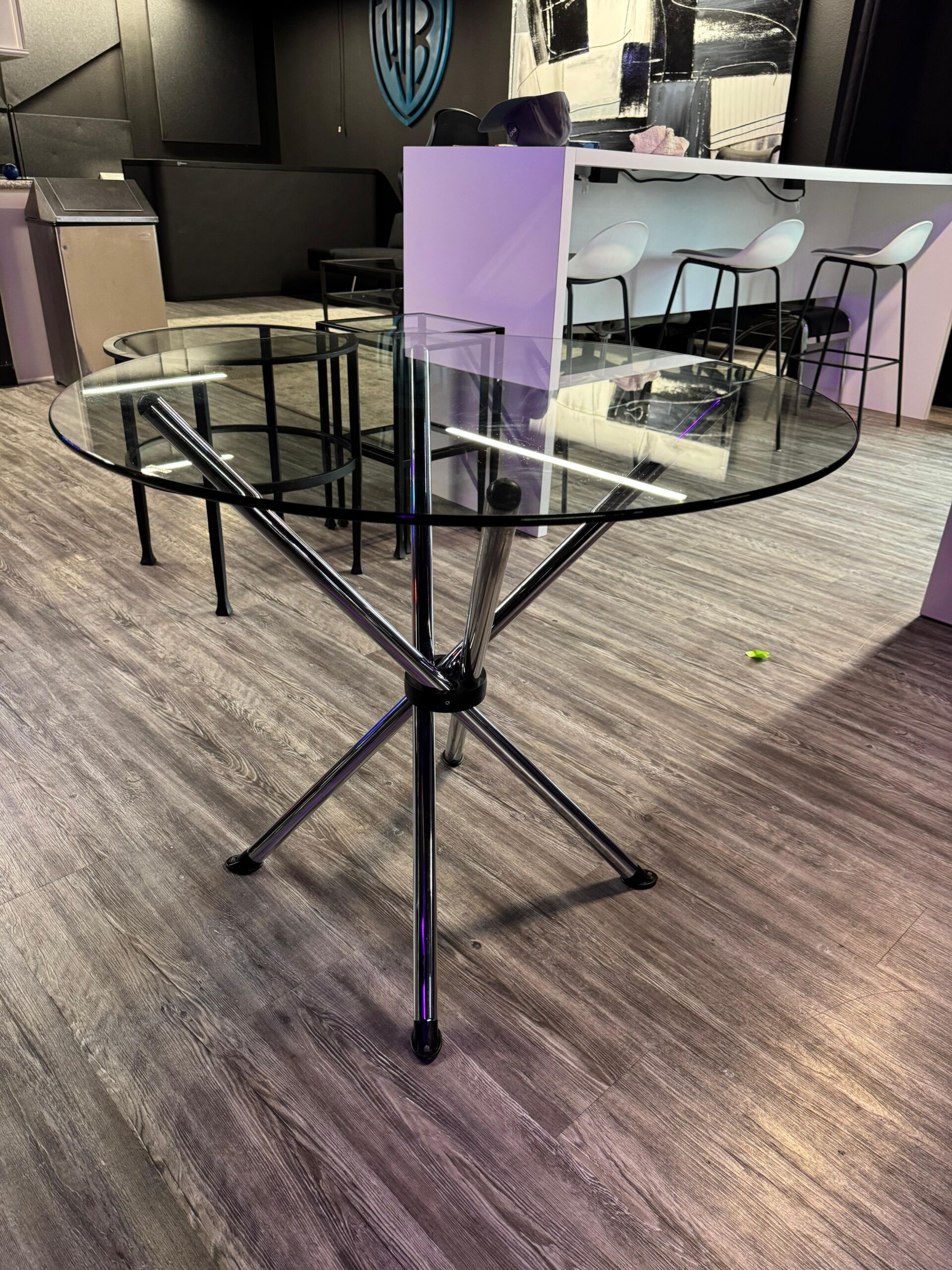 OFS Minimalist Glass and Chrome Legs Round Table
