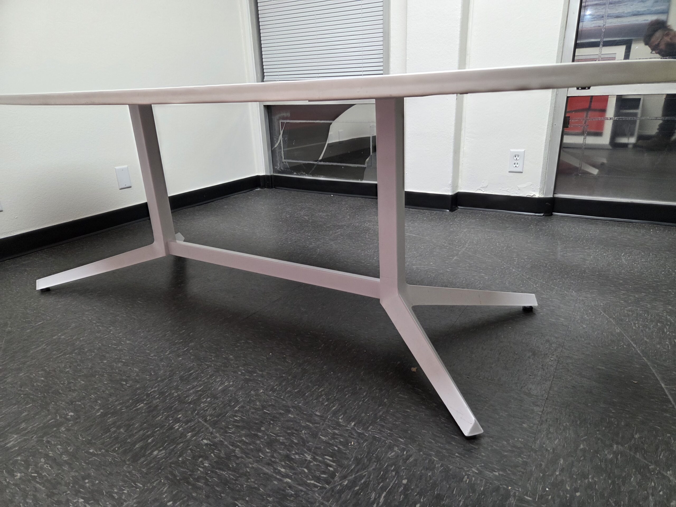 Haworth 96"x36" walnut & white oval top with steel legs & power