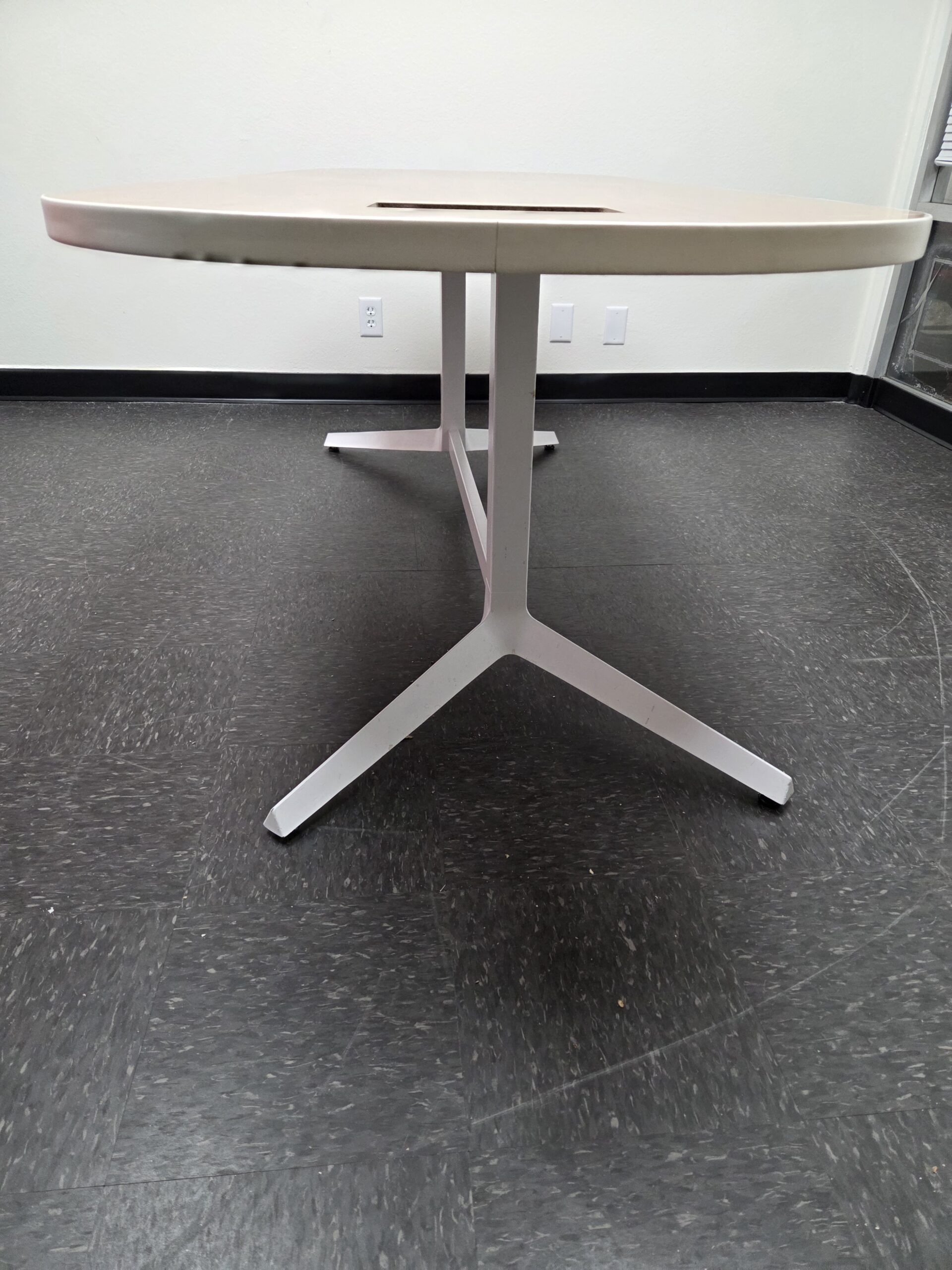Haworth 96"x36" walnut & white oval top with steel legs & power